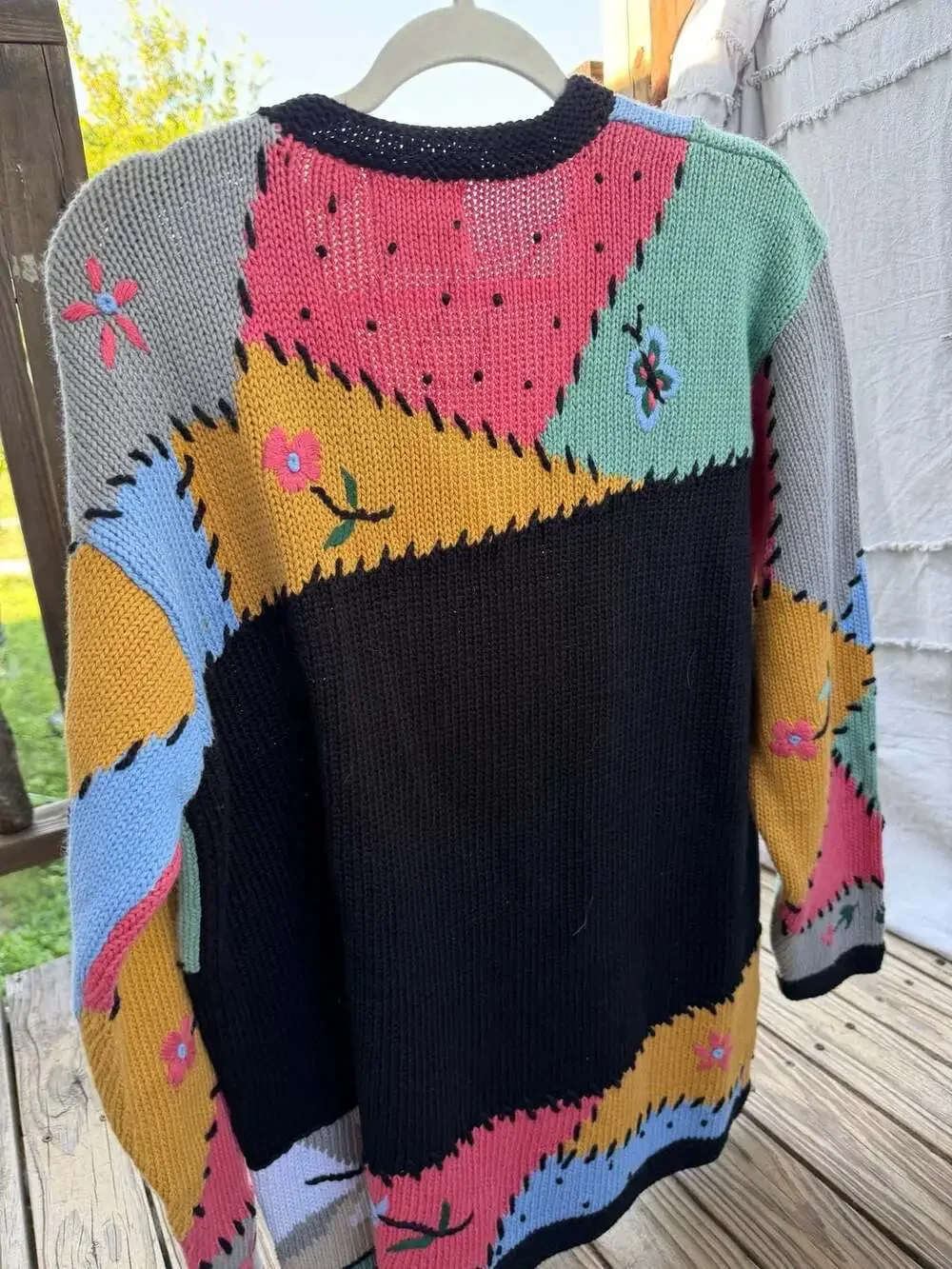Vintage Storybook Knits Patchwork Cat Cardigan Sweater - Picture 7 of 9